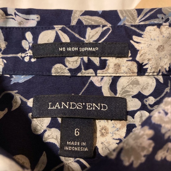 Land's End Women's No Iron Supima Shirt | Size 6 | Blue Floral | Sporty | Office - Picture 5 of 6